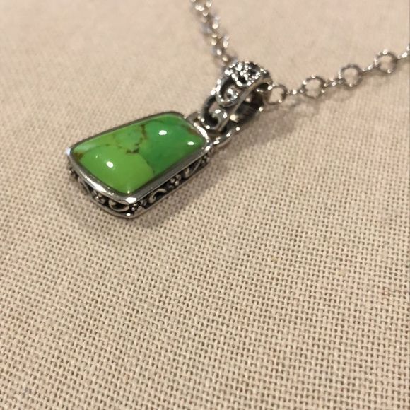 BARSE Green Turquoise Filagree Pendant Sterling Silver Open Link Necklace - Picture 5 of 9
